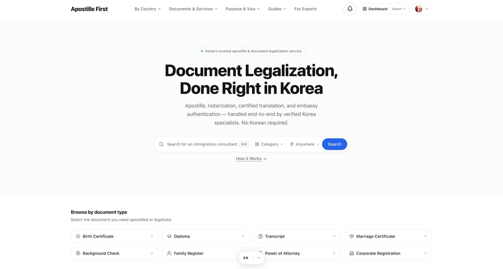 Apostille First homepage: document legalization and apostille services in Korea