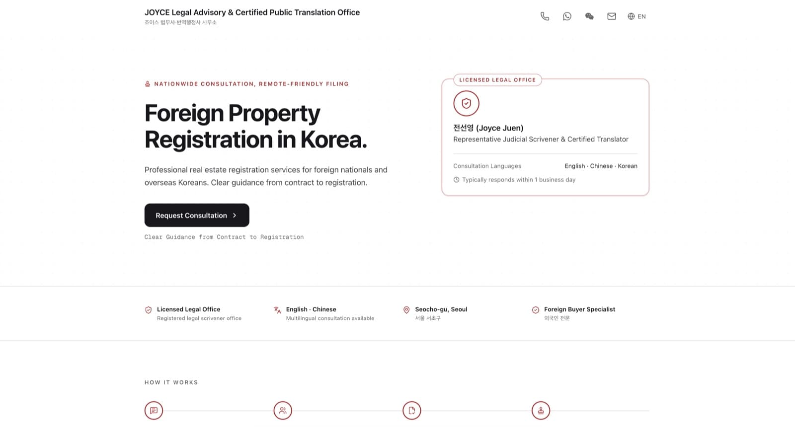 JOYCE Legal Advisory homepage: foreign property registration services in Korea