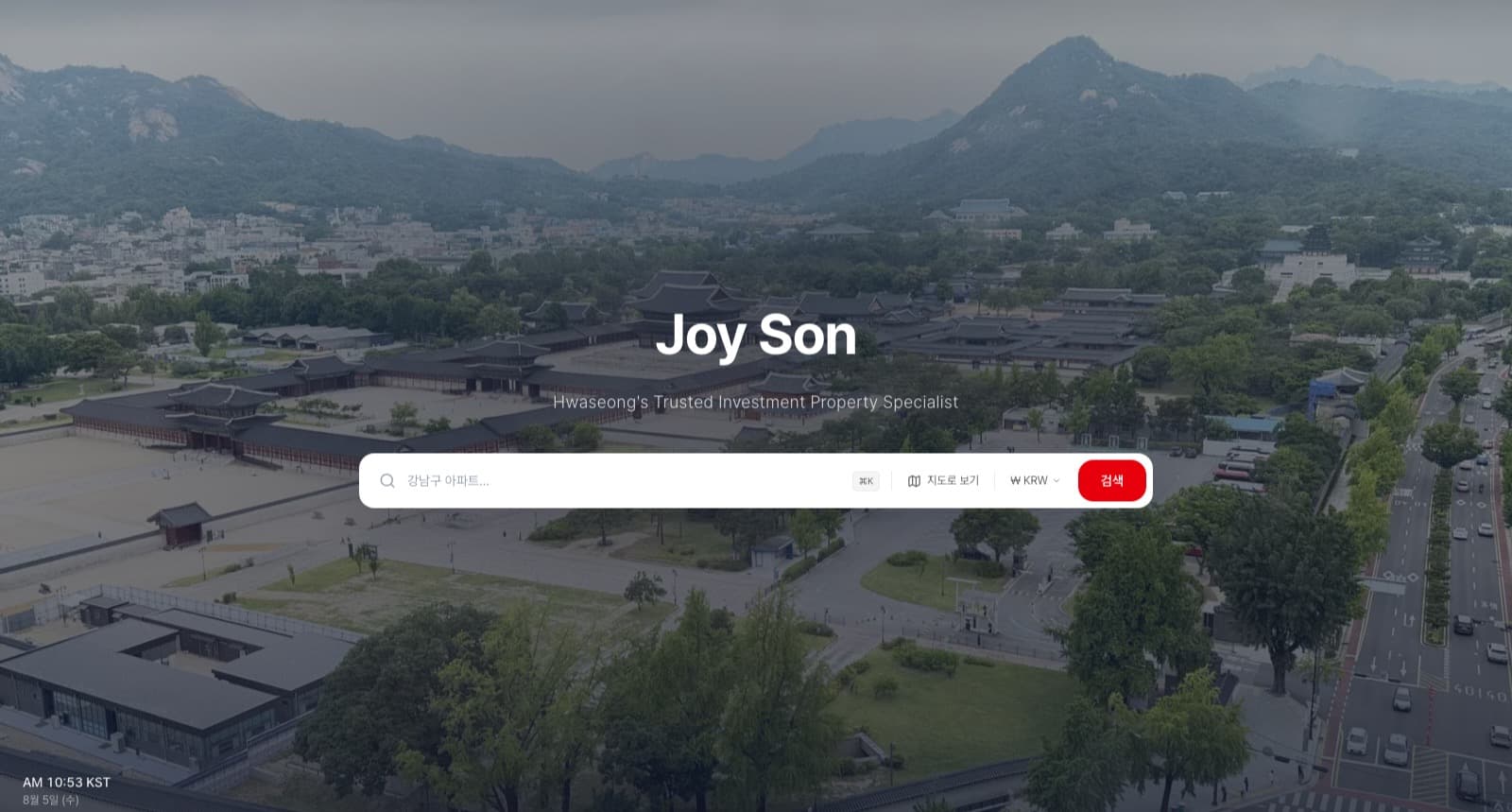 Joy Son Realty homepage: white-label version of the Seoul Homes platform