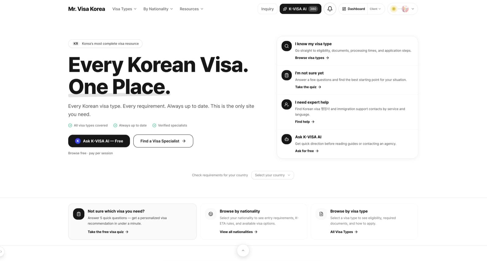 Mr. Visa Korea homepage: AI-assisted Korean visa guidance and requirements