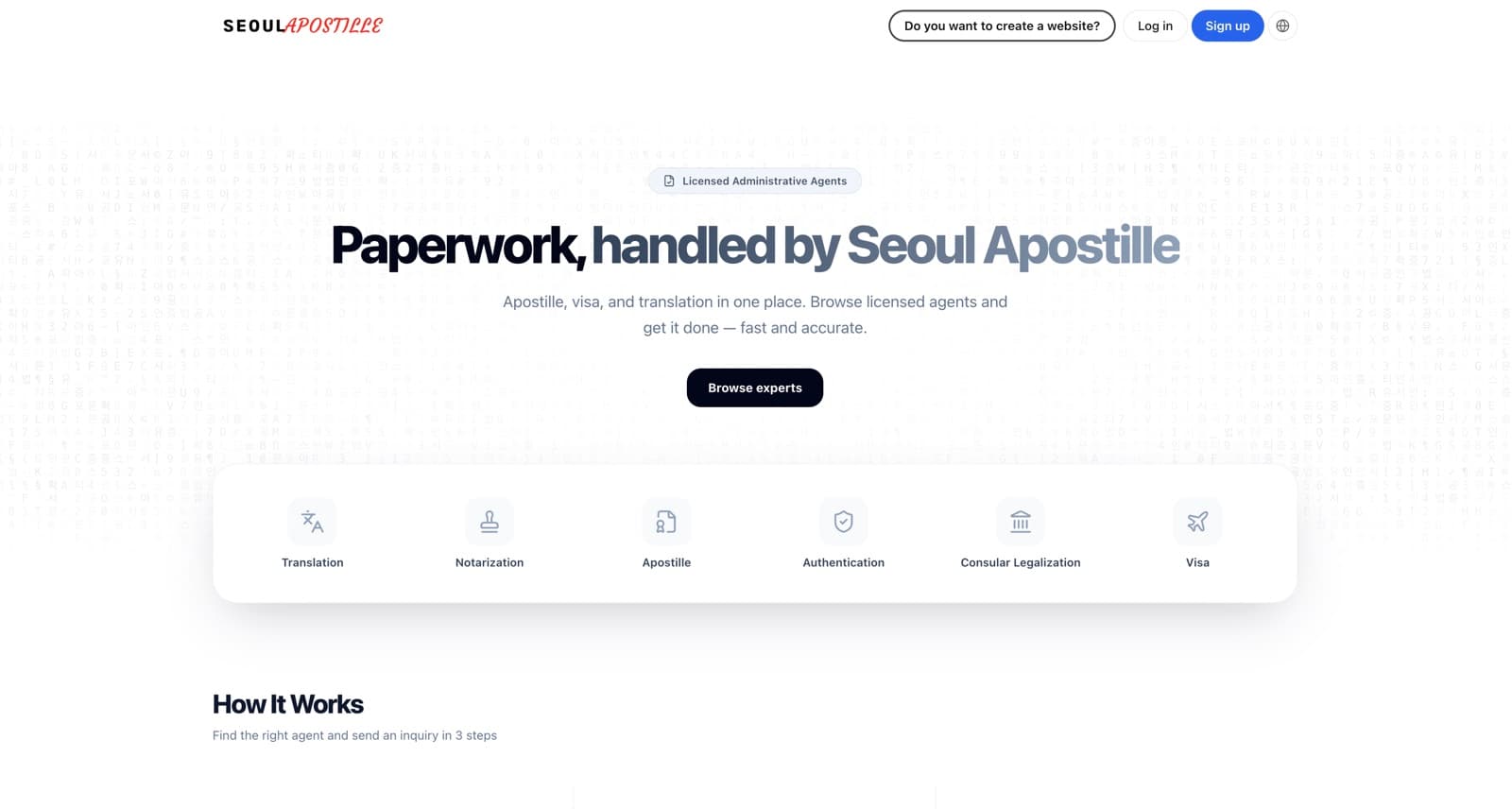 Seoul Apostille homepage: browse licensed agents for apostille, visa, and translation services